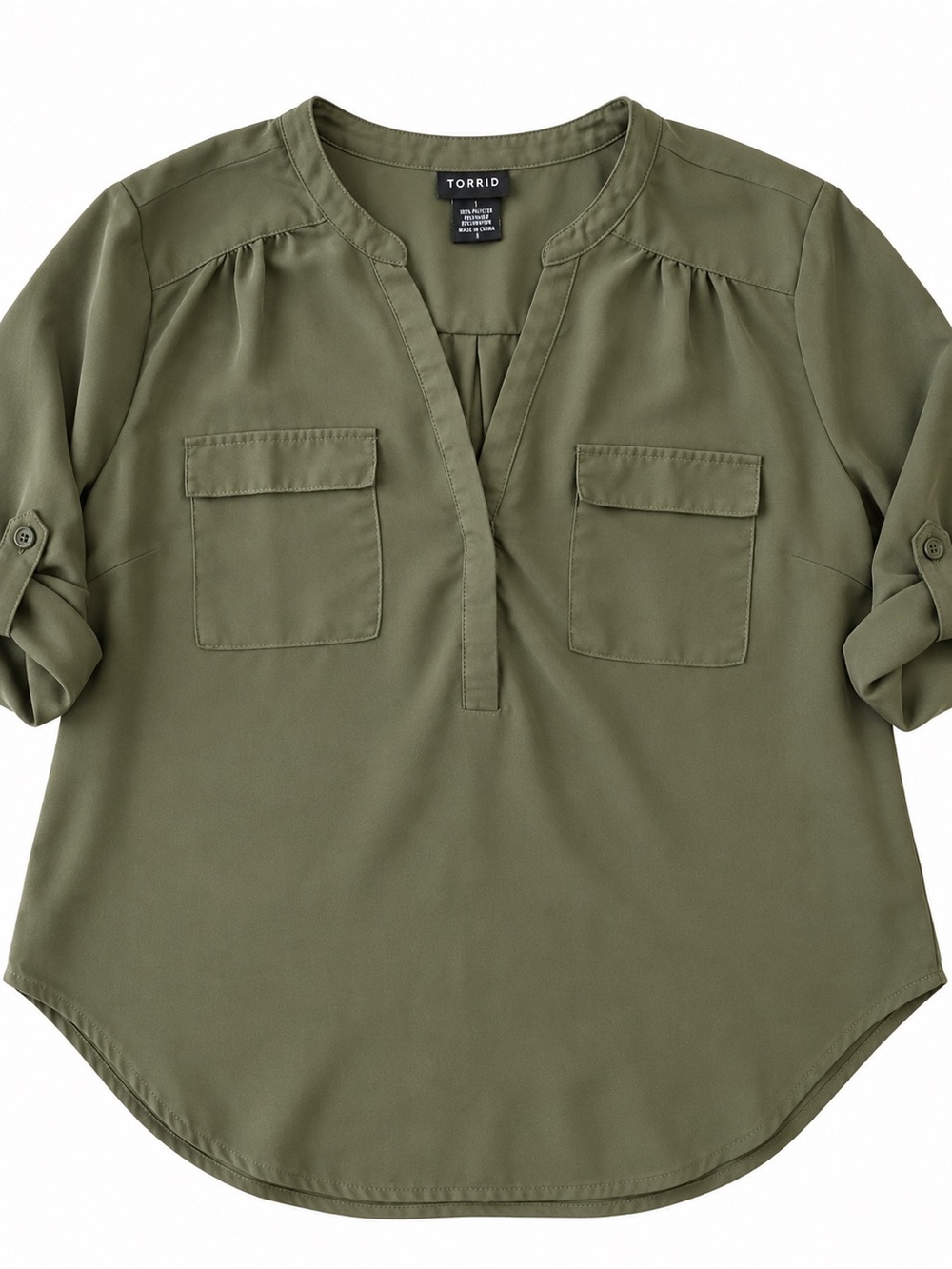 torrid Olive Green Notch-Neck Utility Blouse